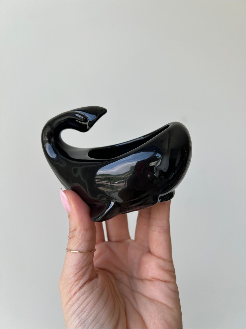 Vintage Small Black Ceramic Whale Planter Ashtray  Catchall Decor